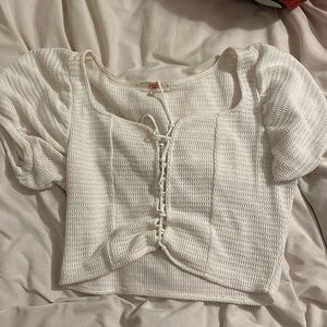 Eggie Darling Knit Puff Sleeved Corset Top